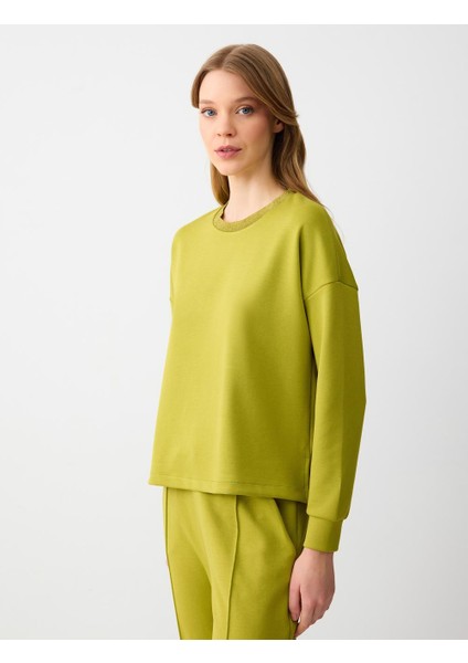 Limoni Bisiklet Yaka Uzun Kollu Yakası Sim Detaylı Sweatshirt