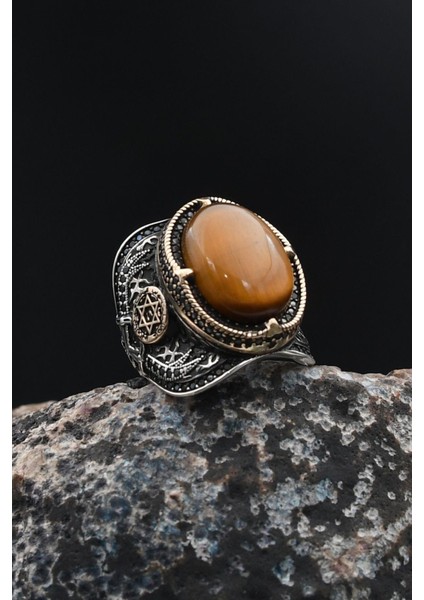 Hz. Süleyman Mührü Kaplangözü Taşlı 925 Ayar Gümüş Erkek Yüzüğü 901757 fiyatları