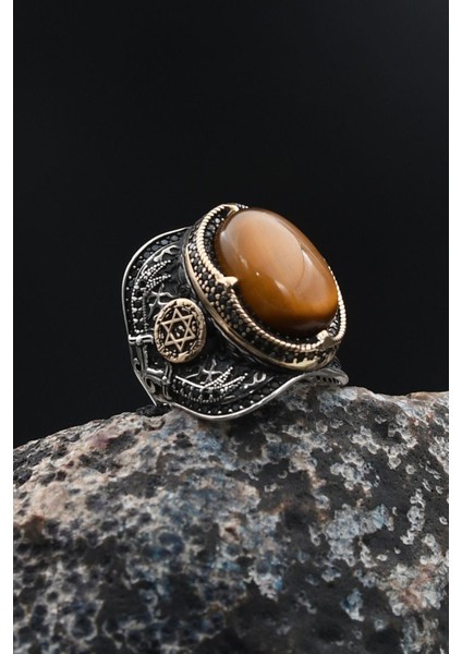 Hz. Süleyman Mührü Kaplangözü Taşlı 925 Ayar Gümüş Erkek Yüzüğü 901757 modelleri