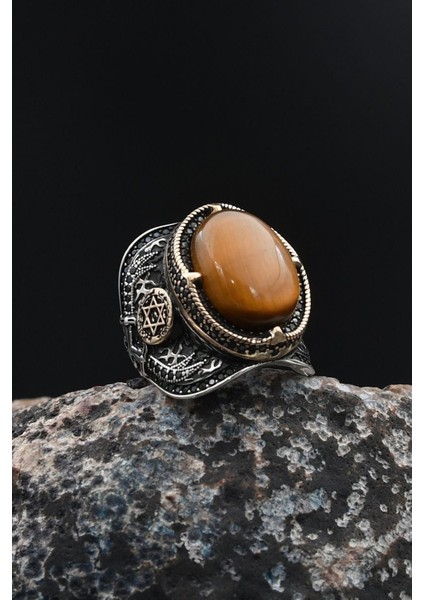 Hz. Süleyman Mührü Kaplangözü Taşlı 925 Ayar Gümüş Erkek Yüzüğü 901757 fırsatları