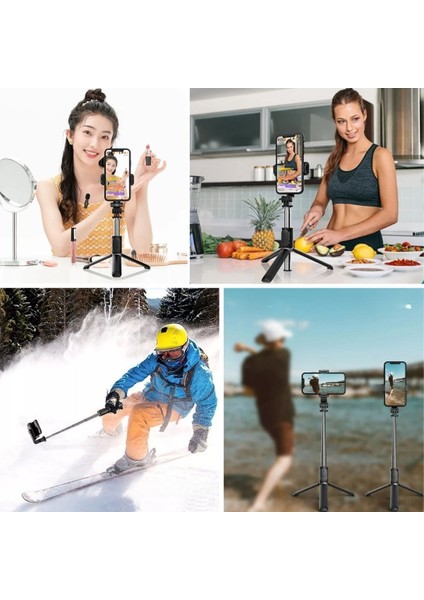 ® Masaüstü Tripod Olabilen Telefon Tutuculu Kablosuz Kumandalı Selfie Çubuğu