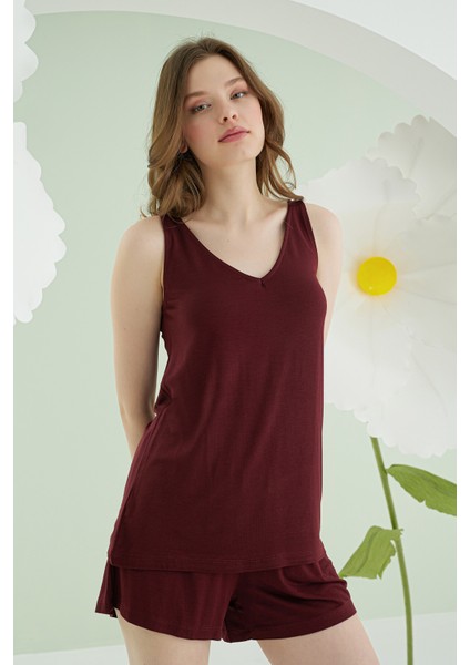 V Yaka Şortlu Pijama Takım