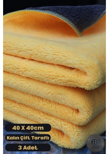 3 Adet Mikrofiber Biyeli Kalın Çift Taraflı Araç Kurulama Havlusu ve Cila Bezi 40 x 40 cm Sarı-Gri indirimleri
