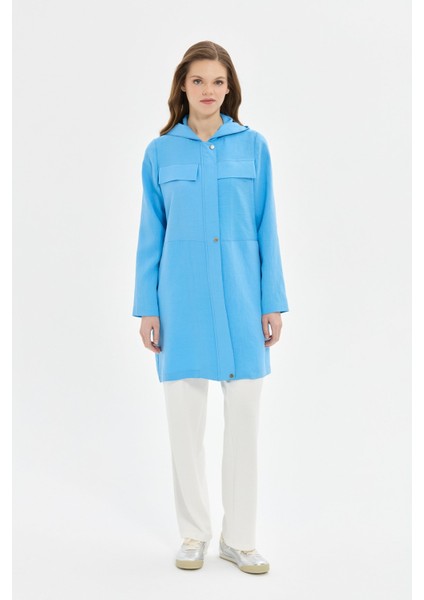 Kapişonlu Fermuar Kapamalı Giy Çık Tunik Mavi