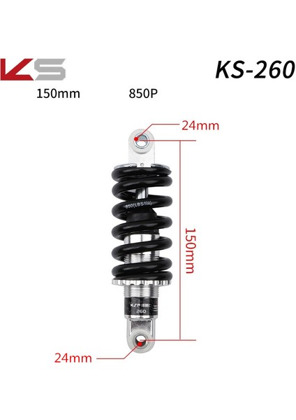 KS-260 150-850 Siyah Stil Ks Yaylı Amortisör Dağ Bisikleti Arka Şoklar mm Katlanabilir Bisiklet Elektrikli Scooter Şok Emici (Yurt Dışından)