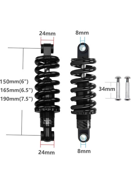 150 mm 750 Lbs Tarzı Attlvtu Dağ Bisikleti Elektrikli Bisiklet Tekerlekli Sandalye Mtb Bisiklet Arka Şok Emici Bobinli Yay Süspansiyonu (Yurt Dışından)