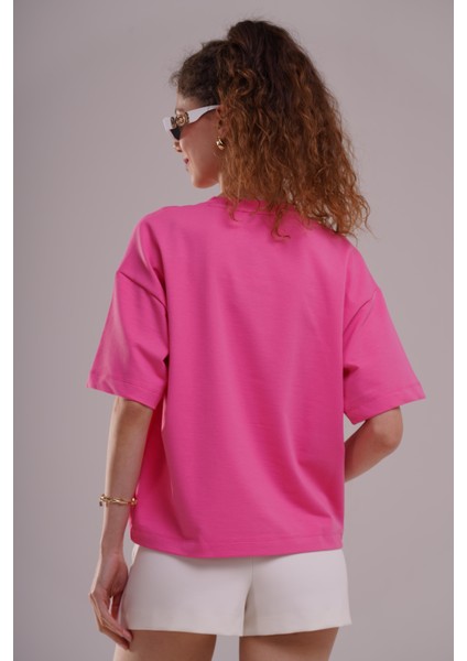 Kadın Pembe Oversize Tişört - Let It Go Baskılı indirimleri