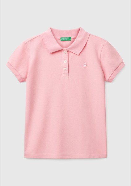 Kadın Pembe Logolu Pike Polo T-Shirt