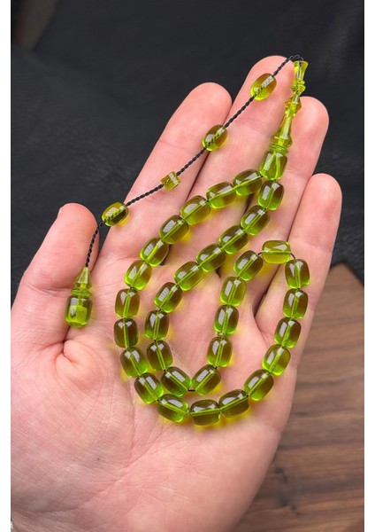 9/8 mm Usta Işçilik Yeşil Renk Ateş Kehribar Tesbih