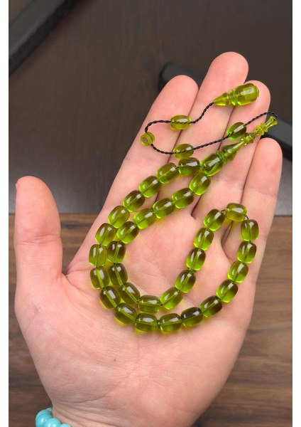 9/8 mm Usta Işçilik Yeşil Renk Ateş Kehribar Tesbih