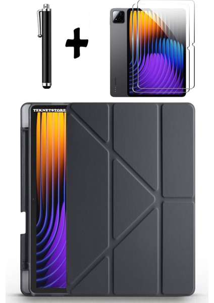 Xiaomi Pad 7 Pro / Pad 7 Uyumlu Kılıf Kalem Bölmeli Standlı Kılıf + Ekran Koruyucu + Kalem 3'lü Set