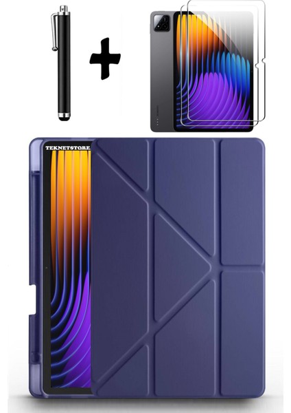 Xiaomi Pad 7 Pro / Pad 7 Uyumlu Kılıf Kalem Bölmeli Standlı Kılıf + Ekran Koruyucu + Kalem 3'lü Set
