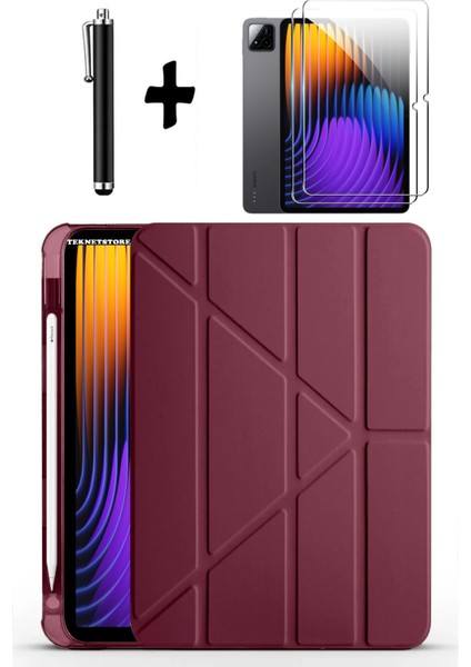 Xiaomi Pad 7 Pro / Pad 7 Uyumlu Kılıf Kalem Bölmeli Standlı Kılıf + Ekran Koruyucu + Kalem 3'lü Set