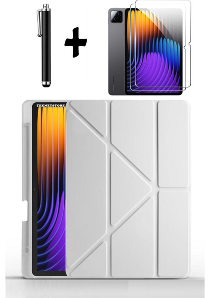 Xiaomi Pad 7 Pro / Pad 7 Uyumlu Kılıf Kalem Bölmeli Standlı Kılıf + Ekran Koruyucu + Kalem 3'lü Set