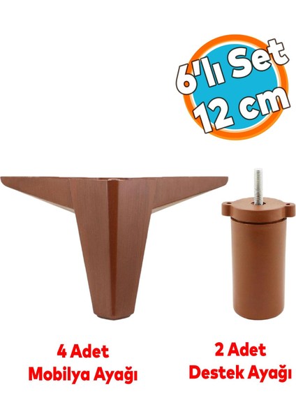 Mobilya Tv Ünitesi Çekyat Koltuk Kanepe Destek Baza 12 cm Kahverengi Ayak 6'lı Set