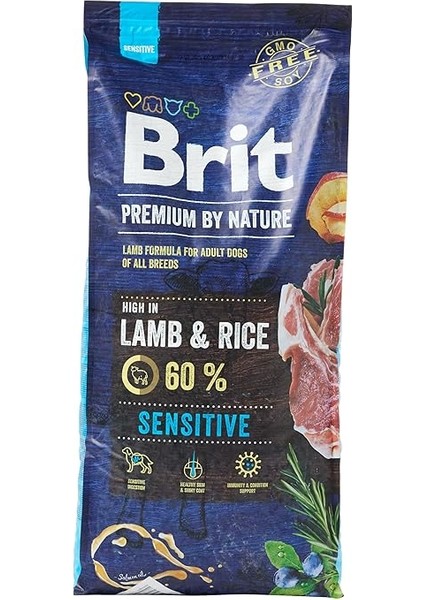 Brit Premium By Nature Kuru Köpek Maması, Yetişkin, Kuzu ve Pirinç, Hassas , 15 kg