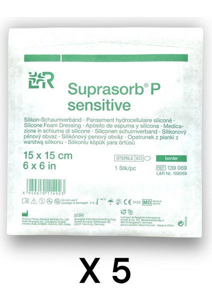 Suprasorb P Sensitive Border 5 Katmanlı Silikon Köpük Örtü 15 x 15 cm - Ref 139069 - 5 Adet