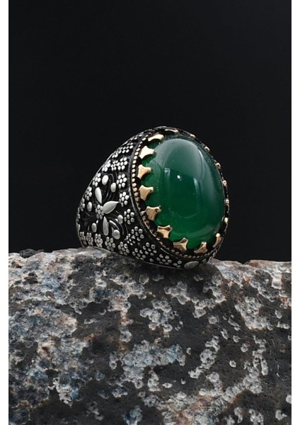 Yeşil Akik Taşlı 925 Ayar Gümüş Erkek Yüzüğü 901759 fiyatları