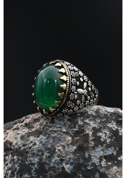 Yeşil Akik Taşlı 925 Ayar Gümüş Erkek Yüzüğü 901759 modelleri