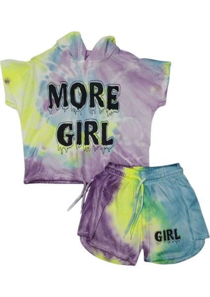 Kız Çocuk More Girl Yazılı Lila Renk Batik Şortlu Takım