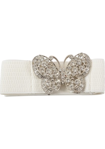 2 Adet Kadın Rhinestones Accent Kelebek Kanca Toka Elastik Cinch Bel Kemeri, Beyaz ve Siyah (Yurt Dışından) modelleri