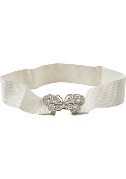 2 Adet Kadın Rhinestones Accent Kelebek Kanca Toka Elastik Cinch Bel Kemeri, Beyaz ve Siyah (Yurt Dışından) indirimleri