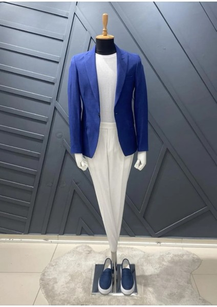 Erkek Slim Fit Saks Mavisi Ceket