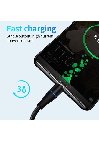 Manyetik Kablo 3A Hızlı Şarj Mikro USB C Tipi Kablo iPhone Xiaomi Redmi A2 Not 8 5 Manyetik Şarj Cihazı Telefon Veri USB Kablosu (Yurt Dışından)