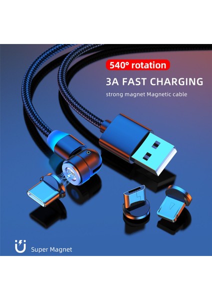 540 Döndür Manyetik Kablo Hızlı Şarj 3A Veri Transferi USB Tip C Manyetik Telefon Şarj Kablosu Mikro USB Kablosu iphone Xiaomi (Yurt Dışından)