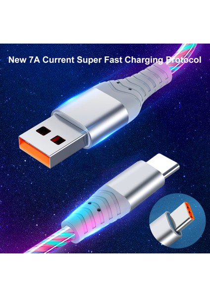 7A 100W Akış Aydınlık USB C Tipi Kablo Huawei P50 Onur 3A Hızlı Şarj USB C Şarj Veri Kablosu Xiaomi Samsung iPhone Için (Yurt Dışından)