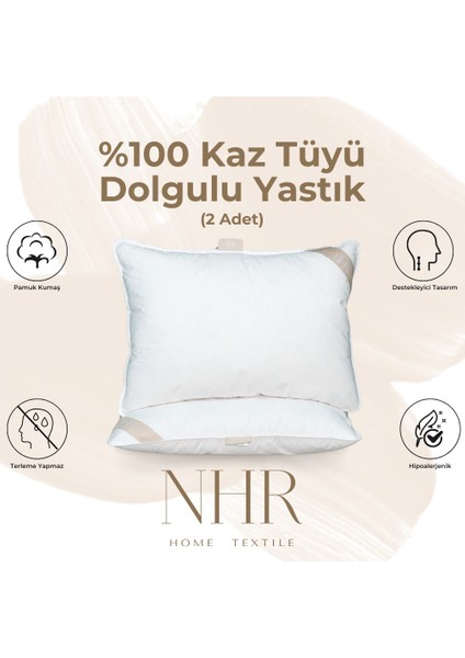 Kaz Tüyü Dolgulu, %15 Gıdık Antibakteriyel, Uyku Yastığı / 50 x 70 1250GR / 2 Adet