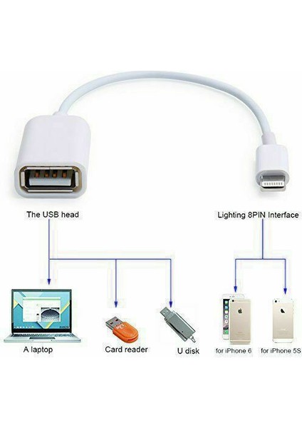 Apple Arayüzü Erkek - USB Dişi Otg Adaptör Kablosu Için Apple iPhone 5 5s 6 6s Plus 7 (Yurt Dışından)