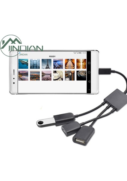 Cep Telefonu Için Taşınabilir 3'ü 1 Arada Mikro USB Otg Veri Kablosu Adaptörü Dönüştürücü Hub (Yurt Dışından)