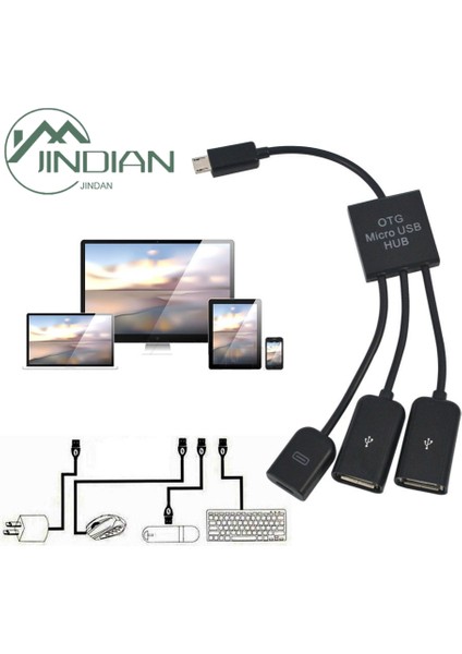 Cep Telefonu Için Taşınabilir 3'ü 1 Arada Mikro USB Otg Veri Kablosu Adaptörü Dönüştürücü Hub (Yurt Dışından)