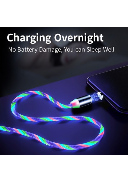 Manyetik Şarj Kablosu Mikro USB Tip C LED Akış Aydınlık Aydınlatma Telefon Veri Kablosu Mıknatıs Şarj Cihazı iphone Xiaomi USB Kablosu (Yurt Dışından)