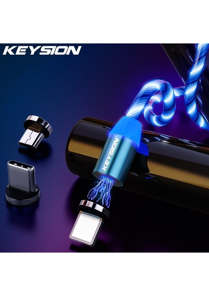 Keysıon Manyetik Akan Işık LED Mikro USB Tip C Kablo Samsung Xiaomi Telefon iPhone Için Şarj Kablosu Mıknatıs Şarj Kablosu (Yurt Dışından)