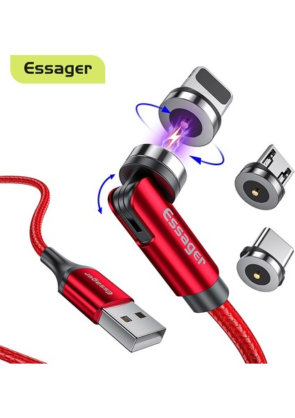 Essager 540 Döndür Manyetik Kablo Usb-C Manyetik Şarj Cihazı Mikro USB C Tipi Kablo Cep Telefonu Kablosu iPhone Xiaomi Poco Huawei (Yurt Dışından)
