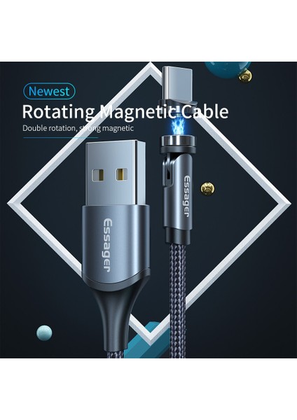 Essager 540 Döndür Manyetik Kablo Usb-C Manyetik Şarj Cihazı Mikro USB C Tipi Kablo Cep Telefonu Kablosu iPhone Xiaomi Poco Huawei (Yurt Dışından) modelleri
