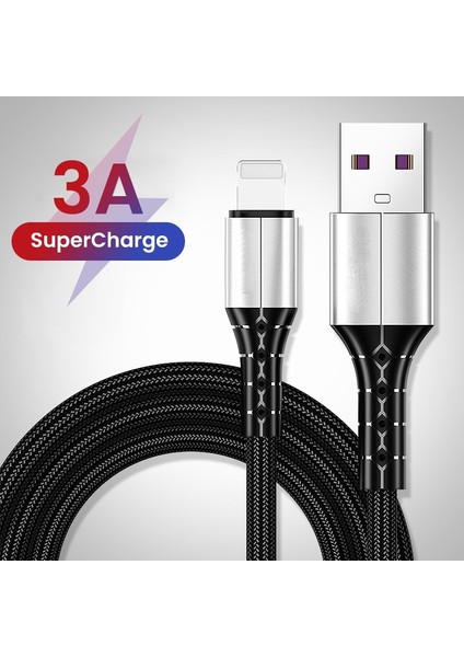3A Hızlı Şarj USB Veri Kablosu 0.3/1/1.5 M USB A'dan 8 Pin'e Kablo iPhone Şarj Cihazı Naylon Örgü Kablosu iPhone 14 13 12 Pro Max (Yurt Dışından)