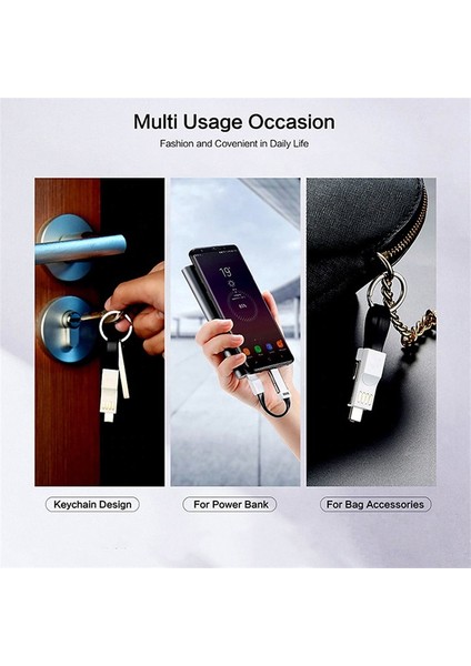 3in1 Manyetik Hızlı Şarj Veri Kablosu Taşınabilir Anahtarlık Telefon Şarj Kablosu Mikro USB Tip-C iPhone Android Için Anahtarlık Charm (Yurt Dışından)
