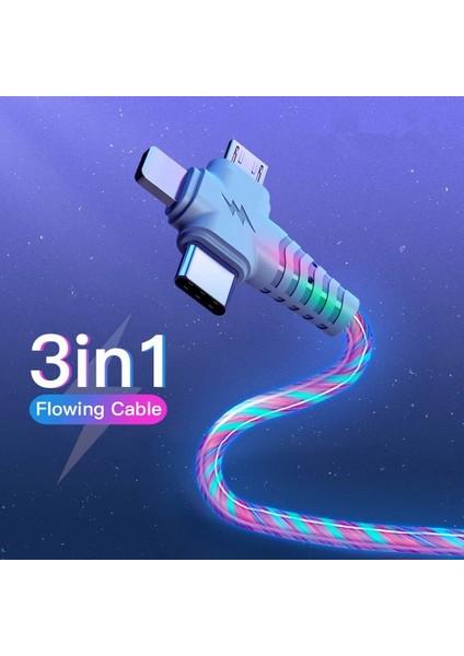 3in1 Akış Aydınlık Aydınlatma USB Kablosu iPhone 13 12 11 Pro 3 In 1 2in1 LED Mikro USB Tip C 8-Pin Şarj Cihazı Huawei Xiaomi Için (Yurt Dışından)