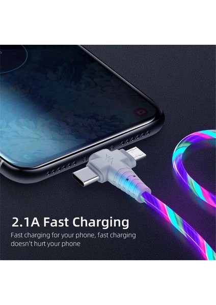 3in1 Akış Aydınlık Aydınlatma USB Kablosu iPhone 13 12 11 Pro 3 In 1 2in1 LED Mikro USB Tip C 8-Pin Şarj Cihazı Huawei Xiaomi Için (Yurt Dışından) modelleri