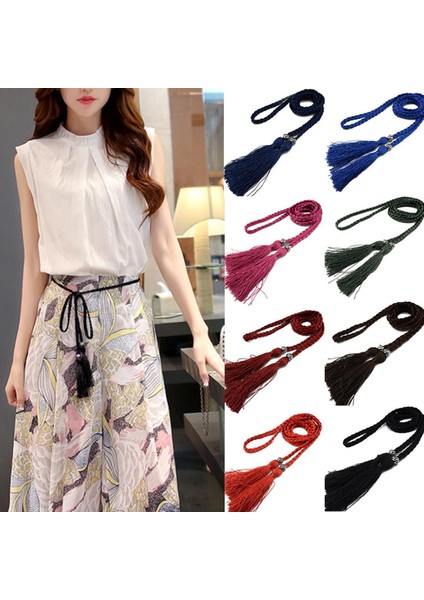 2022 Çin Örgülü Tarzı Dokuma Püskül Kemer Düğüm Dekore Bel Zinciri Boho Kızlar Bel Ince Halat Kemerler Elbise Aksesuarları (Yurt Dışından)