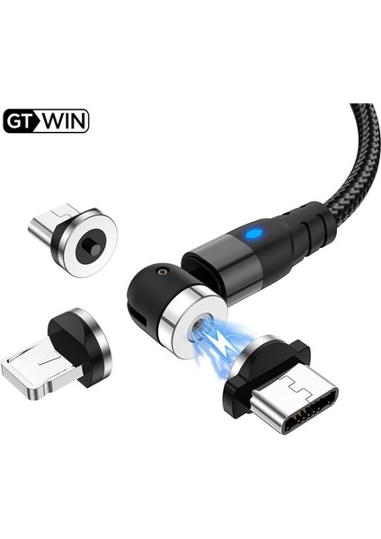 Gtwın LED Manyetik Kablo 540 Derece Dönen USB C Tipi Kablo iPhone 12 Xiaomi Mi 11 Samsung Hızlı Şarj Mikro USB Tel Kablosu (Yurt Dışından)