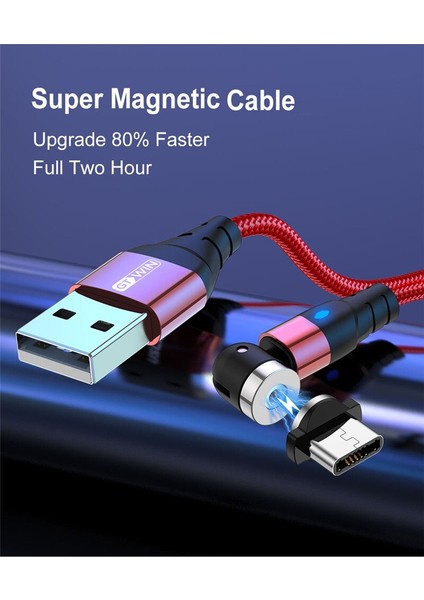 Gtwın LED Manyetik Kablo 540 Derece Dönen USB C Tipi Kablo iPhone 12 Xiaomi Mi 11 Samsung Hızlı Şarj Mikro USB Tel Kablosu (Yurt Dışından) fiyatları