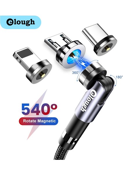 Elough 540 Döndür Manyetik Kablo Hızlı Şarj Mıknatıs Şarj Mikro USB C Tipi C Kablo iPhone Xiaomi Cep Telefonu Için Tel Kablosu (Yurt Dışından)
