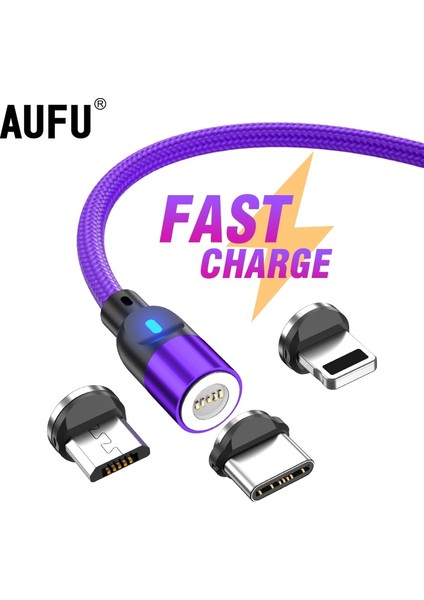 Aufu Manyetik Kablo 3A Hızlı Şarj Mikro USB Tip C Kablo iPhone Xiaomi Için Mıknatıs Şarj Cihazı Cep Telefonu Kablosu Veri Aktarımı (Yurt Dışından)