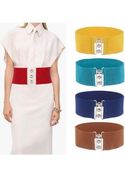 1 Adet Kadın Moda Geniş Elastik Kemer Metal Toka Cinch Kemer Bayanlar Rahat Bel Bandı Streç Elbise Kuşak 66*7.5 cm (Yurt Dışından)