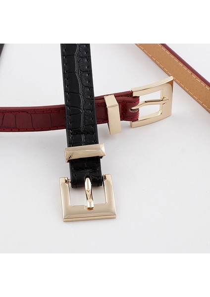 2020 Yeni Tasarımcı Kadın Mor Siyah Kahverengi Beyaz Dar Ince Deri Bel Kemeri Kadın Altın Tokalı Kemerler Kadınlar Için Elbise (Yurt Dışından) indirimleri