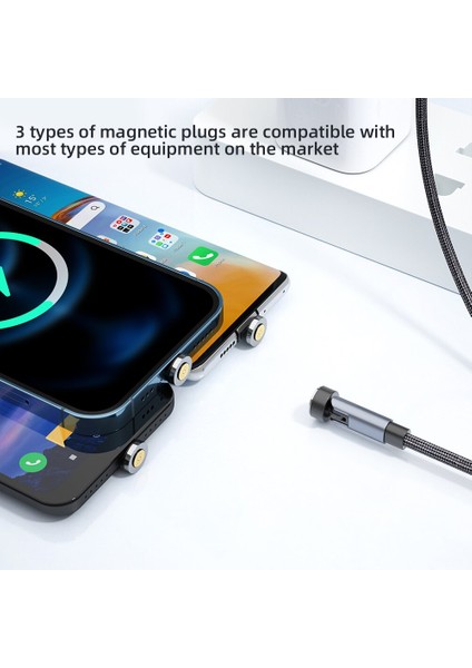 Essager Manyetik Kablo 3A Hızlı Şarj USB Tip C 540 Döndür Mıknatıs Şarj Cihazı iPhone Cep Telefonu Mikro Usb-C Veri Kablosu Kablosu (Yurt Dışından)